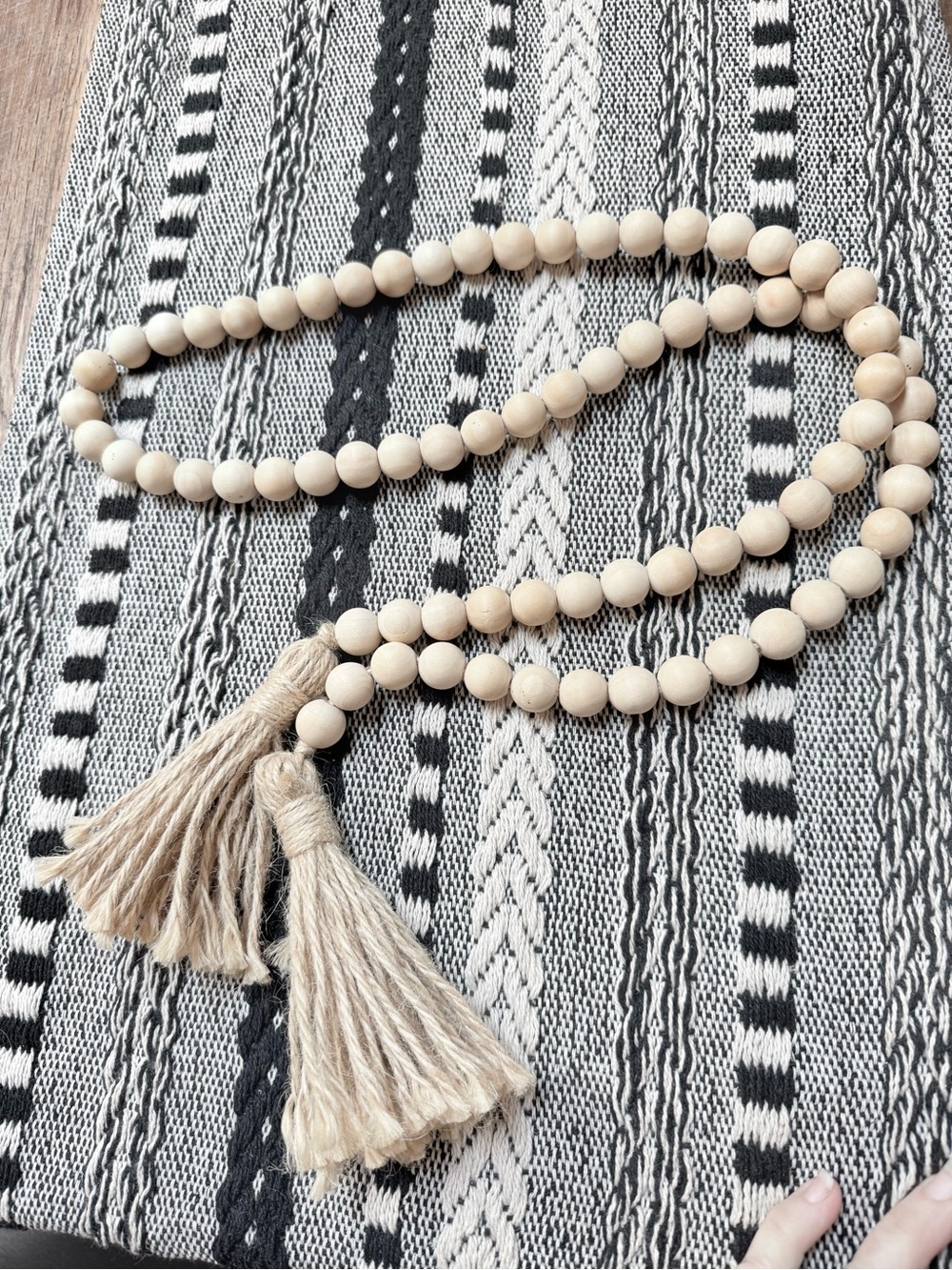 Neutral Wooden Bead Garland with Tassels